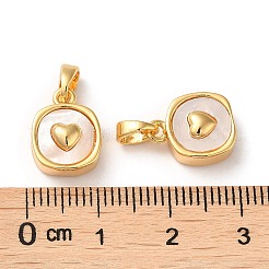 Brass Pave Shell Square Charms&nbsp;KK-P239-12G