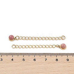 Ion Plating(IP) 316 Surgical Stainless Steel Curb Chain Extender with Natural Rhodonite Round Charm High Polished&nbsp;STAS-A097-01G-08