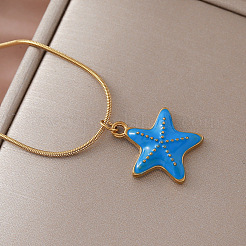 Vintage Ocean 304 Stainless Steel Enamel Starfish Pendant Necklaces for Women&nbsp;FT5866