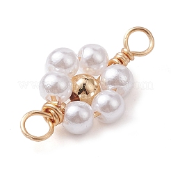Imitated Pearl Acrylic Beaded Copper Wire Wrapped Connector Charms&nbsp;PALLOY-JF02593