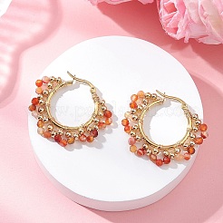 3 Pairs Brass Natural Gemstone Hoop Earrings&nbsp;EJEW-TA00782