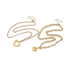 2Pcs 304 Stainless Steel Wing Heart Pendant Double Layer Necklaces for Women&nbsp;NJEW-U044-01G
