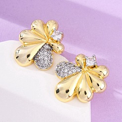 Flower Brass Micro Pave Clear Cubic Zirconia Stud Earrings&nbsp;EJEW-H158-12GP