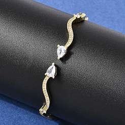 Brass Micro Pave Clear Cubic Zirconia Cuff Bangles for Women&nbsp;BJEW-H639-02G
