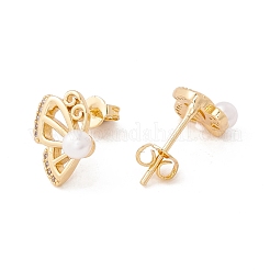 Clear Cubic Zirconia Butterfly Stud Earrings with Acrylic Pearl&nbsp;EJEW-F282-44G