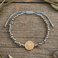 Adjustable Glass & Brass Beads Braided Bead Bracelets&nbsp;VF6330