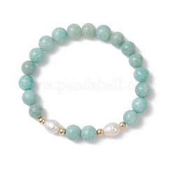 Natural Amazonite & Cultured Freshwater Pearl Beaded Stretch Bracelets for Women&nbsp;BJEW-JB13376