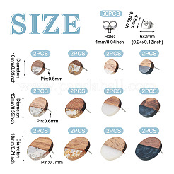 24Pcs 12 Styles Resin & Walnut Wood Flat Round Stud Earrings with 304 Stainless Steel Pin for Women&nbsp;EJEW-TA0001-20
