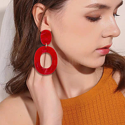 4 Pairs 4 Colors Hollow Oval Acrylic Dangle Stud Earrings for Women&nbsp;EJEW-AN0004-36