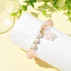 Natural Peach Blossom Pink Persian Jade & Natural Cultured Freshwater Pearl Beads Stretch Bracelets for Women&nbsp;BJEW-JB14193