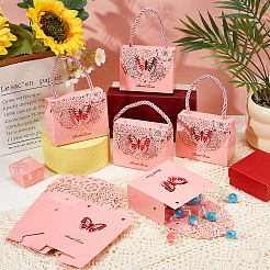 50Bags Hollow Flower Paper Butterfly Printed Candy Gift Tote Boxes with Rope Handles&nbsp;ABAG-TW0001-02