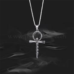 Skull Cross Pendant Necklace Vintage Stainless Steel Ankh Necklace Charm Neck Chain Jewelry Gift for Women Men Birthday Easter Thanksgiving Day&nbsp;JN1110A