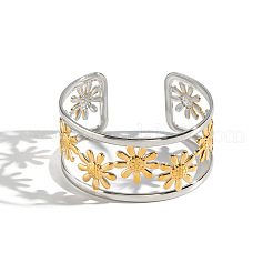 304 Stainless Steel Vintage Daisy Flower Hollow Open Cuff Bangles for Women&nbsp;HL3157-2
