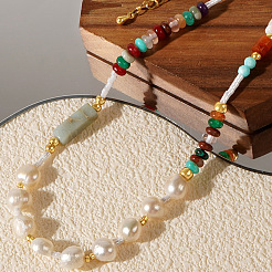 Potato Natural Freshwater Pearl & Rondelle Mixed Stone & Brass Beaded Necklaces for Women&nbsp;VY0852