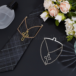 2Pcs 2 Colors Brass Men's Cross Pendant Tie Chain&nbsp;AJEW-PH0008-05