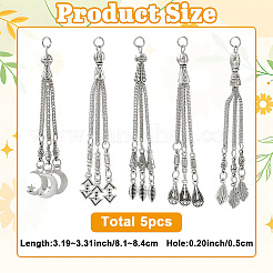 5Pcs 5 Styles Tibetan Style Alloy Curb Chain Tassel Big Pendants&nbsp;FIND-YW0012-99