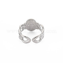 Non-Tarnish 304 Stainless Steel Flat Round with Virgin Mary Open Cuff Ring for Women&nbsp;LS-RJEW-S405-176P