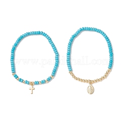 2Pcs Synthetic Turquoise Beads Stretch Bracelets&nbsp;BJEW-JB13415-03