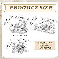 3Pcs 3 Styles Metal Hollow Claw Hair Clips&nbsp;OHAR-LP0001-21P
