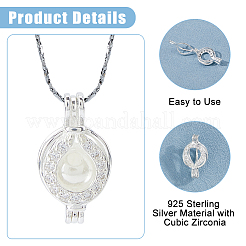 925 Sterling Silver Micro Pave Clear Cubic Zirconia Empty Bead Cage Pendants&nbsp;STER-WH0005-64