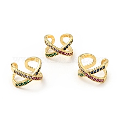 Cubic Zirconia Criss Cross Open Cuff Ring&nbsp;RJEW-E046-23G-01