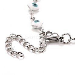 Enamel Rhombus with Evil Eye Link Chains Bracelet&nbsp;BJEW-P271-03P
