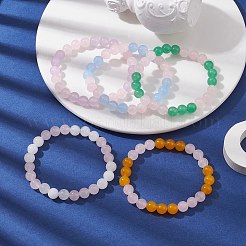5Pcs 5 Colors Dyed Natural Malaysia Jade Round Beaded Stretch Bracelets Set&nbsp;BJEW-JB10140
