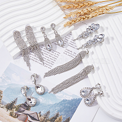 6 Pairs 6 Style Alloy Rhinestone Teardrop Dangle Clip-on Earrings&nbsp;EJEW-FI0002-91