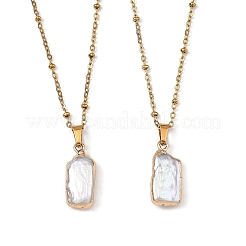 Baroque Natural Keshi Pearl Rectangle Pendant 304 Stainless Steel Satellite Chain Necklaces for Women&nbsp;NJEW-JN06239