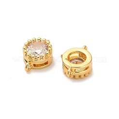 Brass Pave Clear Cubic Zirconia Flat Round Connector Charms&nbsp;KK-H515-02A-G