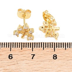 Brass Micro Pave Clear Cubic Zirconia Stud Earrings&nbsp;EJEW-F405-07G