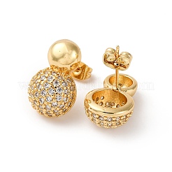 Rack Plating Brass Micro Pave Clear Cubic Zirconia Round Ball Stud Earring&nbsp;EJEW-H099-09G-1