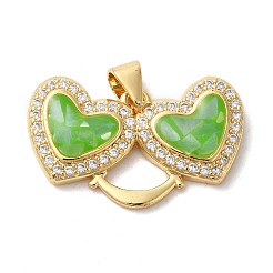 Double Heart Brass Micro Pave Cubic Zirconia Pendants&nbsp;KK-K385-046G