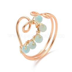 Heart Natural Mixed Stone Braided Bead Finger Rings&nbsp;RJEW-JR00529