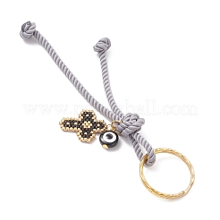 Resin & Glass Seed & Polyester Cord Keychain&nbsp;KEYC-MZ00048-05