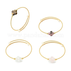 Natural Gemstone & Freshwater Pearl Beaded Copper French Wired Cuff Bangles for Women&nbsp;BJEW-JB13983