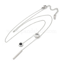 304 Stainless Steel Crystal Rhinestone Flat Round Pendant Y Necklaces&nbsp;NJEW-V001-03P