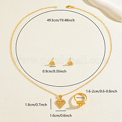 Diamond Brass Stud Earrings & Pendant Necklaces & Rings Sets for Women&nbsp;YM9426