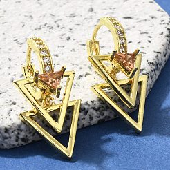 Brass Clear Cubic Zirconia Hoop Earrings&nbsp;EJEW-M047-13G