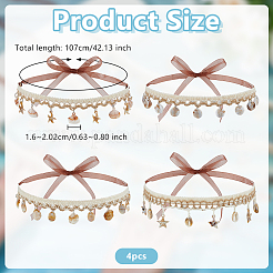 4Pcs Cotton Thread & Linen & Shell Hat Bands&nbsp;OHAR-OC00002