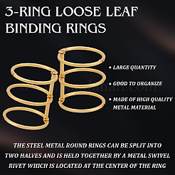 Iron 3 Ring Loose Leaf Book Binder Hinged Clamp&nbsp;FIND-WH0148-173