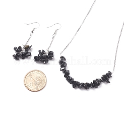 Natural Obsidian Chips Beaded Jewelry Set&nbsp;SJEW-JS01231-01