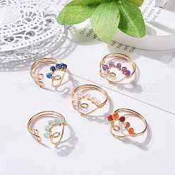 Heart Natural Mixed Stone Braided Bead Finger Rings&nbsp;RJEW-JR00529