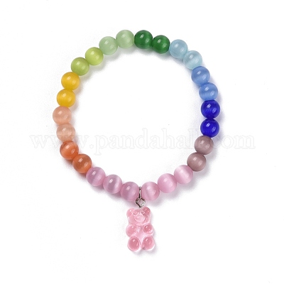 Bear Resin Stretch Charm Bracelets&nbsp;BJEW-JB06271-04-1