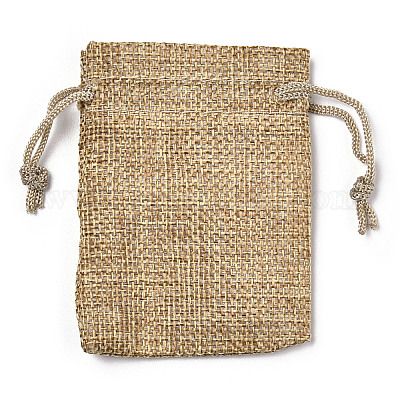 Polyester Imitation Burlap Packing Pouches Drawstring Bags&nbsp;X-ABAG-R005-9x7-15-1