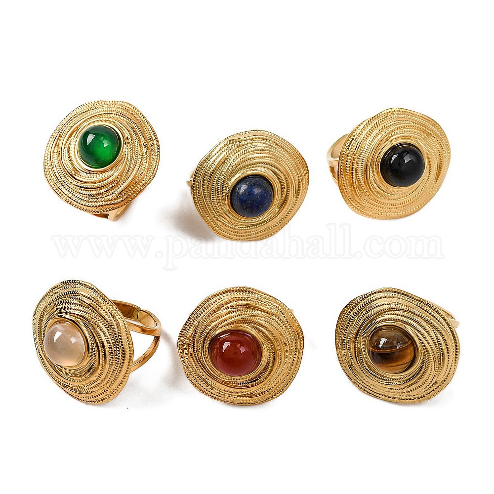 Wholesale Round Natural Mixed Stone Finger Rings - Pandahall.com