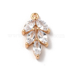 Brass Pendants, with Glass, Leaf, Golden, 17x10x3mm, Hole: 1mm