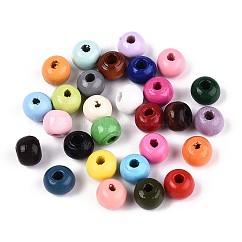 Spray Painted Round Natural Schima Wood Beads, Mixed Color, 6~6.5x4.5~5mm, Hole: 1.6~1.8mm