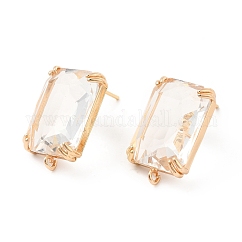 K9 Glass Stud Earring Findings, Cadmium Free & Nickel Free & Lead Free, with Light Gold Brass Finding and Vertical Loops, Rectangle, Crystal, 21x13.5mm, Hole: 0.8mm, Pin: 0.8mm