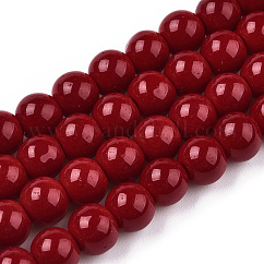 Opaque Solid Color Glass Beads Strands, Round, Dark Red, 6~6.5mm, Hole: 1.4mm, about 67~70pcs/strand, 14.76 inch~15.16 inch(37.5~38.5cm)